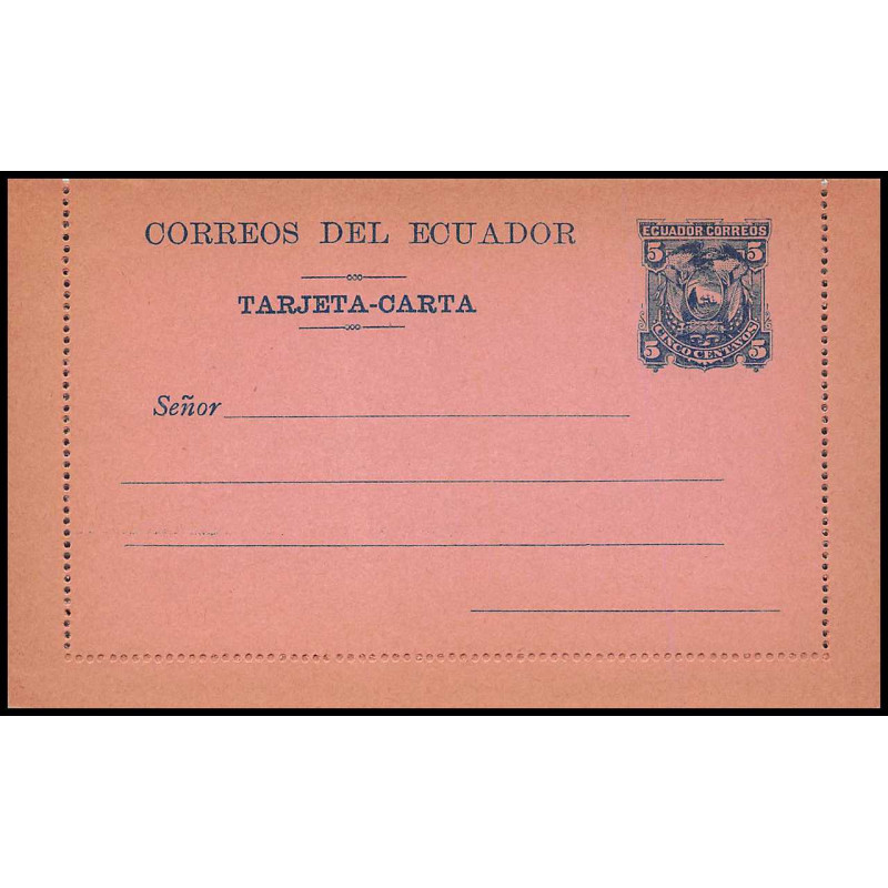 16427 5 centavos bleu sur rose neuf TB carte lettre entier stationery equateur ecuador