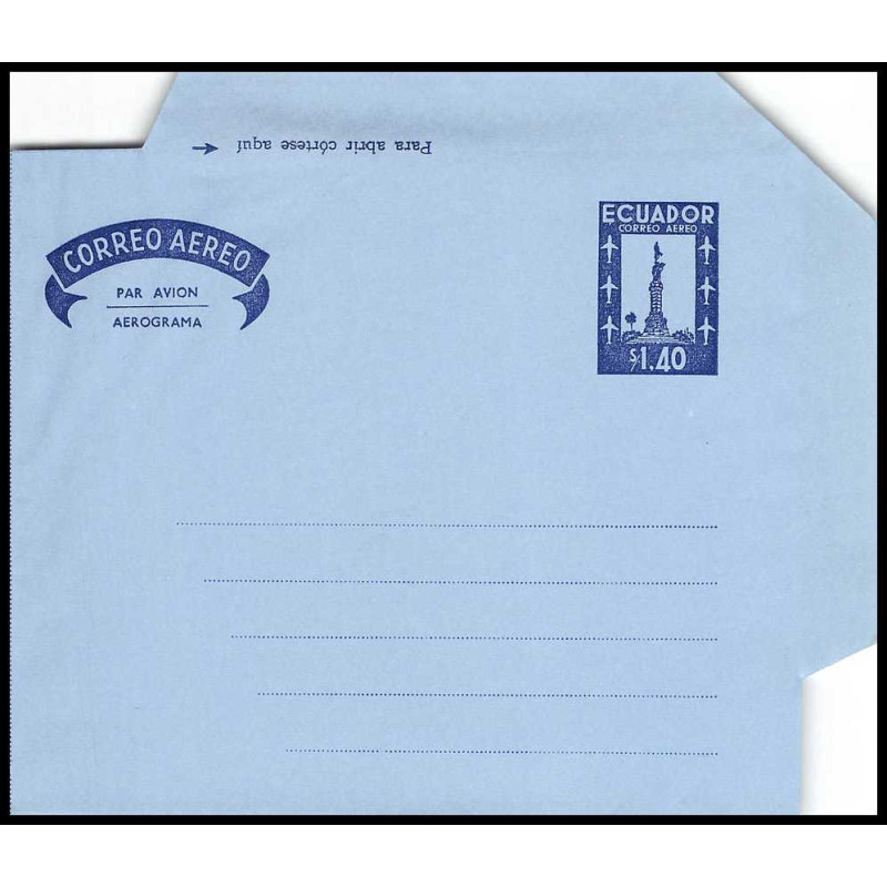 16434 1$40 bleu neuf TB par avion aérogramme air letter entier stationery equateur ecuador