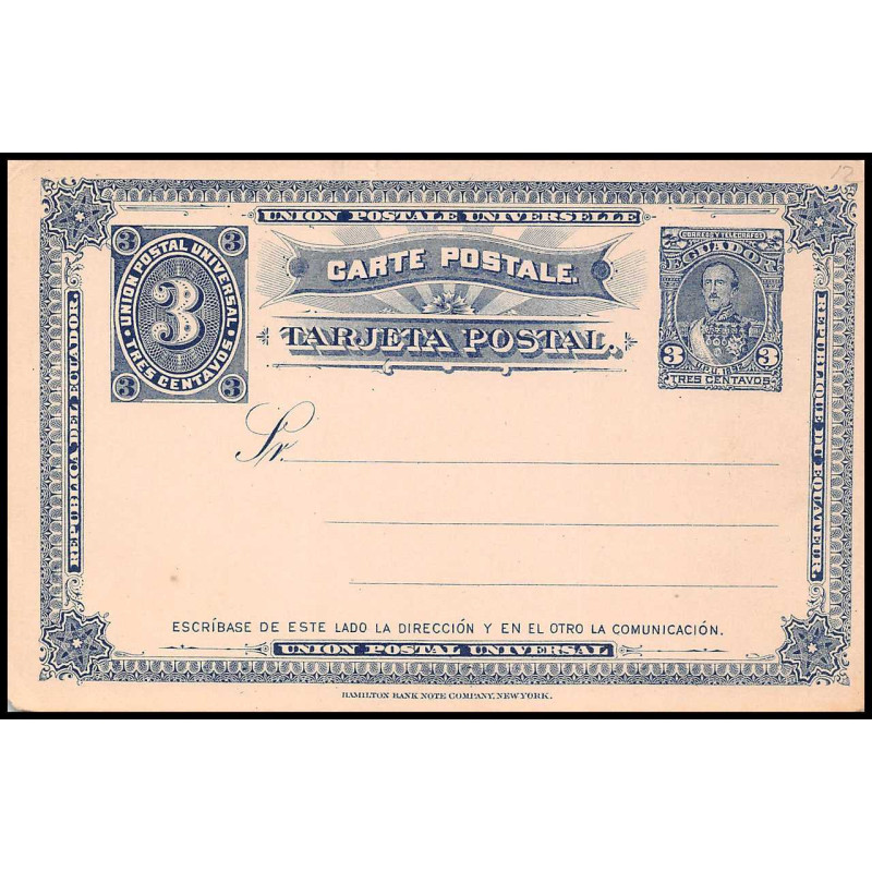 16436 3 centavos neuf TB carte postcard entier stationery equateur ecuador