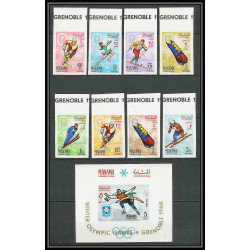 205a Manama MNH ** Mi N°47/54 B + bloc 3 Non dentelé imperf jeux olympiques olympic games grenoble 68 hockey