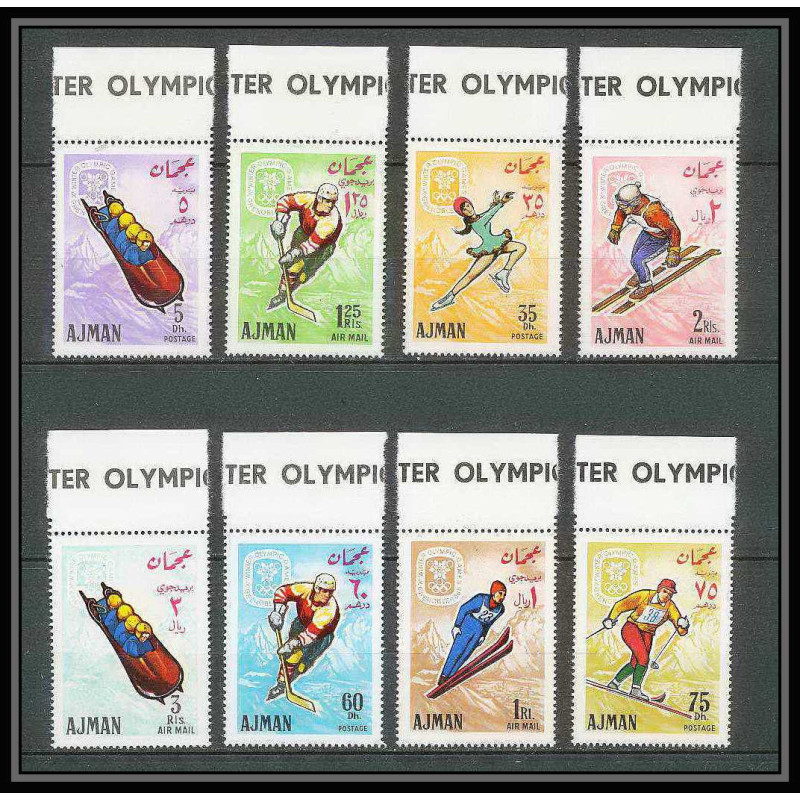 207 - Ajman MNH ** Mi N°199/206 A jeux olympiques olympic games grenoble 68 hockey bob ski skating jumping