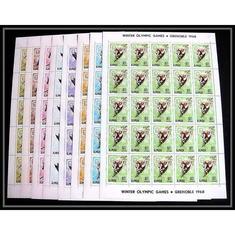 207c - Ajman MNH ** Mi N°199/206 A jeux olympiques olympic games grenoble 68 hockey skating jumping feuilles sheets