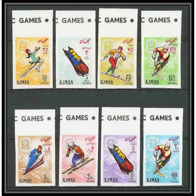 208 - Ajman MNH ** Mi N°199/206 B jeux olympiques olympic games grenoble 68 hockey Non dentelé imperf