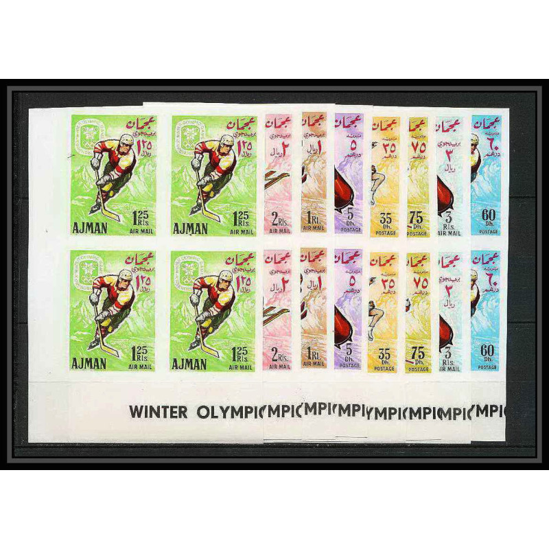 208b Ajman MNH ** Mi N°199/206 B jeux olympiques olympic games grenoble 68 hockey Non dentelé imperf BLOC 4