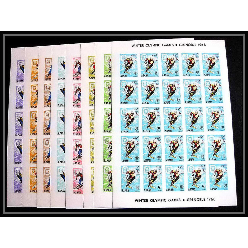 208c Ajman MNH ** Mi N°199/206 B jeux olympiques olympic games grenoble 68 Non dentelé imperf feuilles sheets