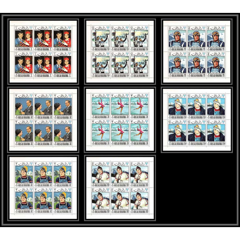 212a Ras al khaima MNH ** Mi N°253 /258 A + 345/346 A jeux olympiques olympic games GRENOBLE 68 feuilles sheets