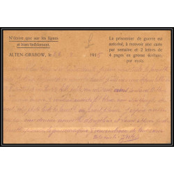 17002 alten-grabow 1915 delarbre paris richelieu guerre censure 14/18 ww1 lettre kriegsgefangenenpost allemagne germany
