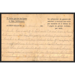 17007 alten-grabow 1915 delarbre paris richelieu guerre censure 14/18 ww1 lettre kriegsgefangenenpost allemagne germany