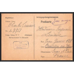 17022 Stalag IV F Hartmannsdorf Chemnitz 1941 guerre censure 39/45 ww2 ormesson sur marne kriegsgefangenenpost allemagne