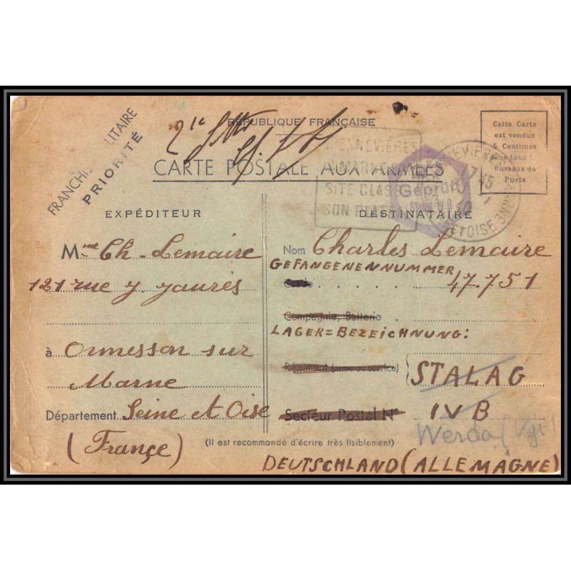 17024 Stalag IV B Wurzen Werdau Sachsen 1940 guerre censure 39/45 ww2 kriegsgefangenenpost allemagne germany