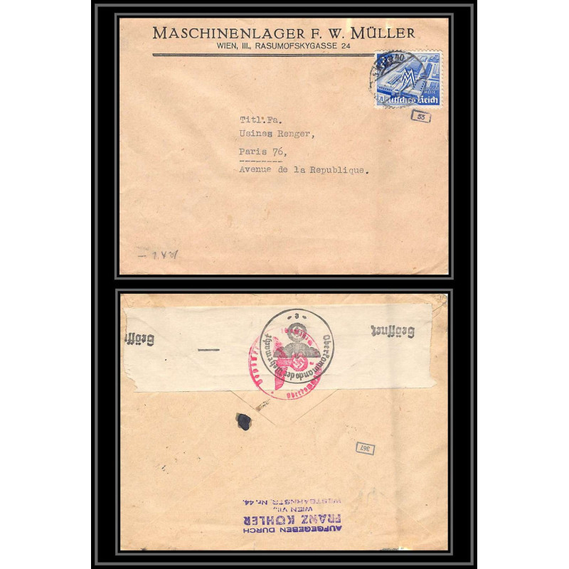17029 guerre censure 39/45 ww2 allemagne muller 1942 wien reich osterreich germany lettre cover france