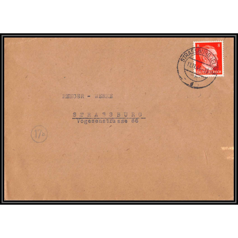 17052 strasbourg 1944 guerre 17b censure 39/45 ww2 allemagne reich germany lettre cover