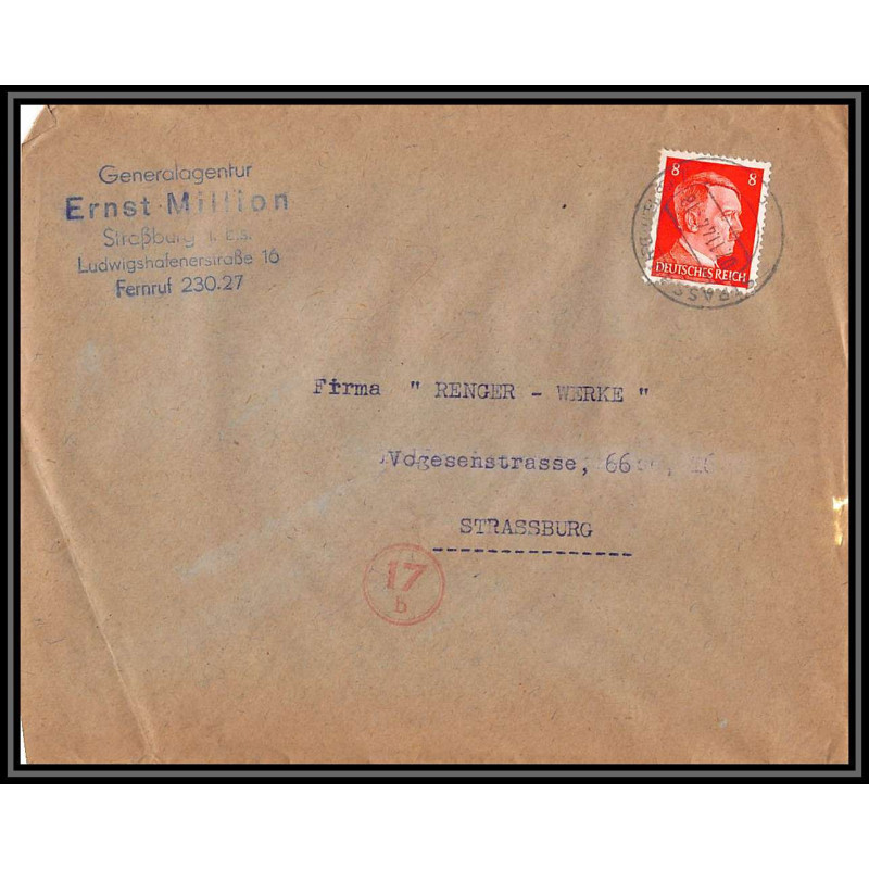 17053 strasbourg 1944 guerre 17b censure 39/45 ww2 allemagne reich germany lettre cover