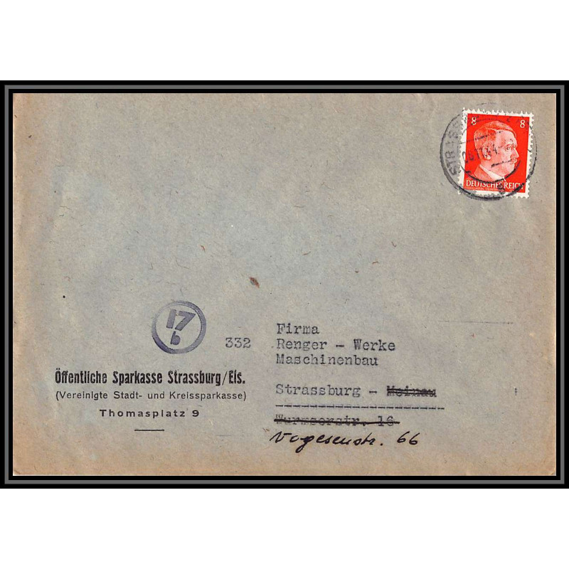 17054 strasbourg 1944 guerre 17b censure 39/45 ww2 allemagne reich germany lettre cover