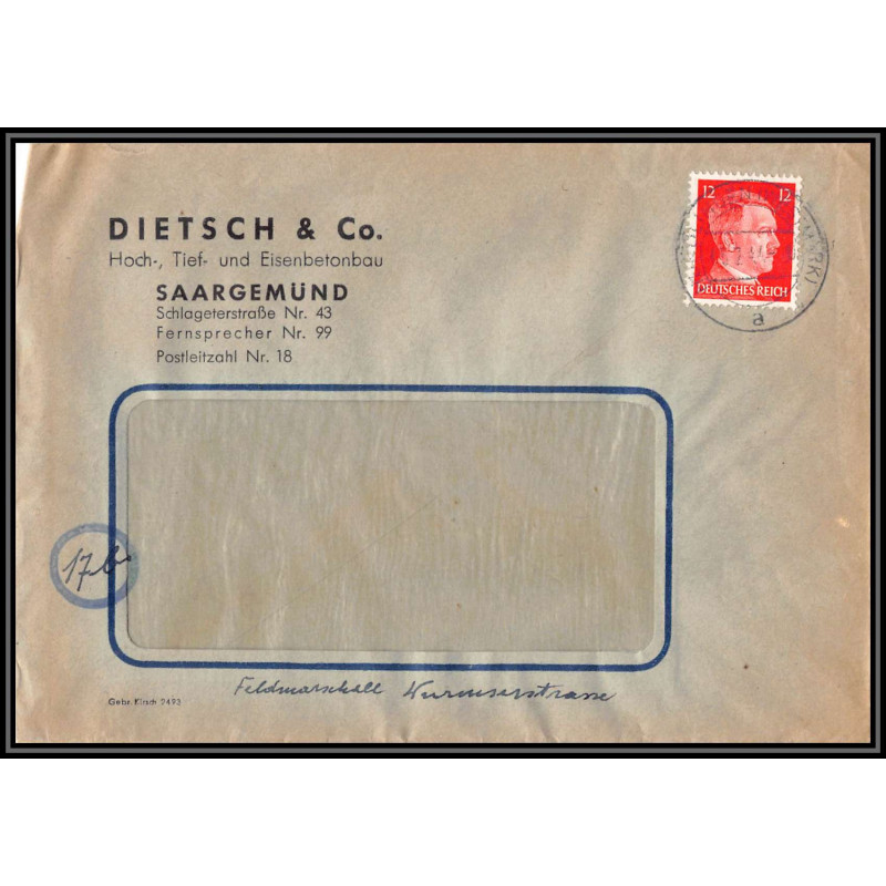 17056 diesch saargemund 1944 guerre 17b censure 39/45 ww2 allemagne reich germany lettre cover