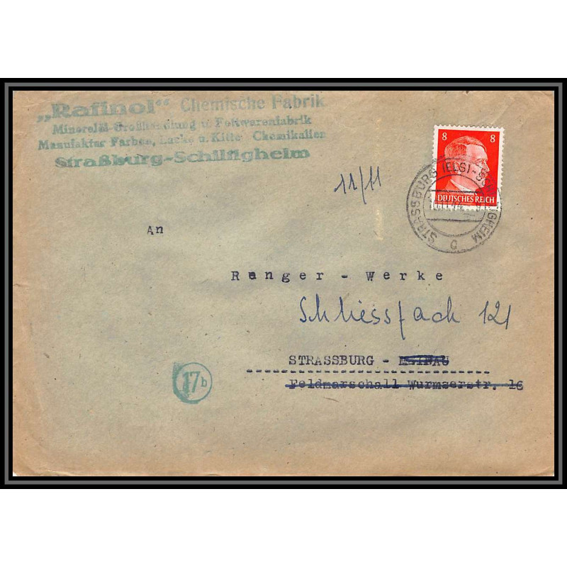 17059 rafinol strasbourg 1944 guerre 17b guerre censure 39/45 ww2 allemagne reich germany lettre cover