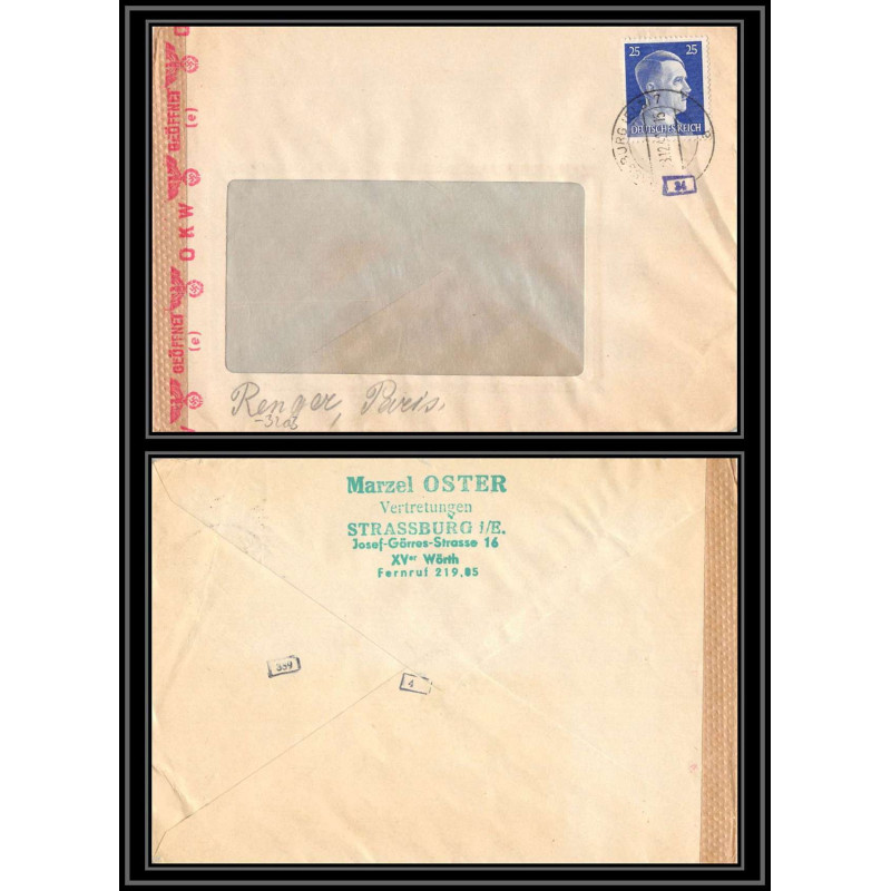 17063 oster trasbourg 1942 censure guerre 39/45 ww2 allemagne reich germany lettre cover