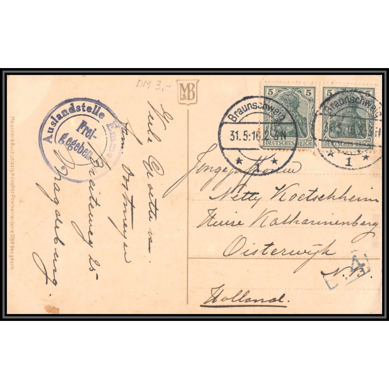 17068 braunschweig 1916 Oisterwijk holland censure guerre 14/18 ww1 feldpost allemagne germany carte postcard
