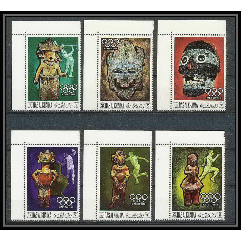 215b - Ras al khaima MNH ** Mi N°259/262 A +347/348 A jeux olympiques olympic games mexiico 68 masque (mask)