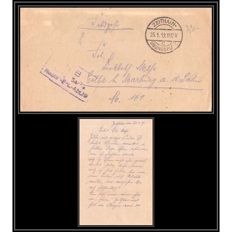 17073 LAC ÜBUNGSFELD camp Zeithain 1919 Marburg-sur-la-Lahn feldpost allemagne germany lettre cover