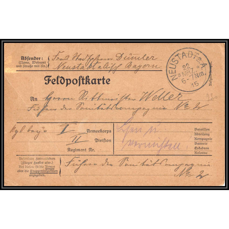 17077 neustadt 1915 censure guerre 14/18 ww1 feldpostkarte allemagne germany carte