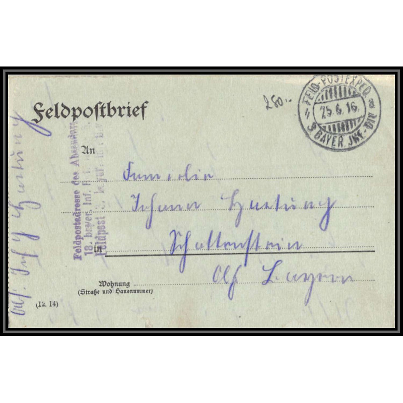 17078 1916 3 et 18ème division d’infanterie bayer censure guerre 14/18 ww1 feldpost allemagne germany lettre cover