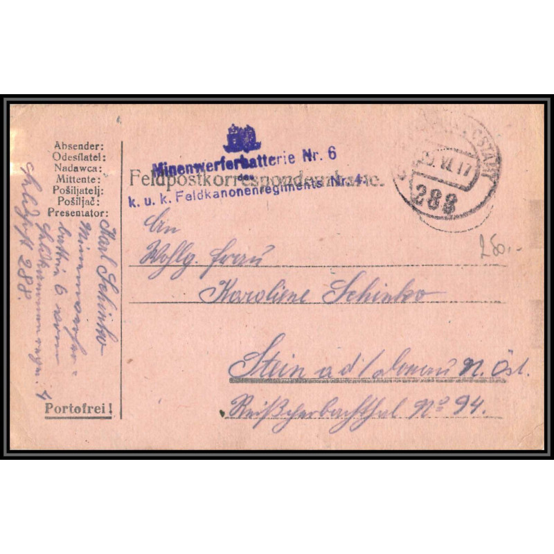 17080 Minenwerferbatterie Nr 6 1917 ZONE 288 censure guerre 14/18 ww1 feldpostkarte allemagne germany carte