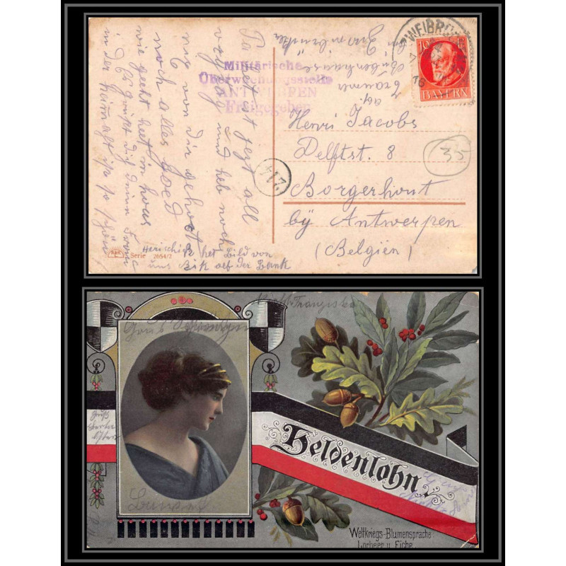 17086 ANTWERPEN 1916 freigegeben St Gillis belgique censure guerre 14/18 ww1 feldpost allemagne germany carte