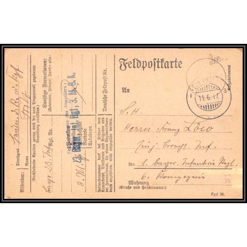 17095 23 bayerisches Infanterie-Regiment 1917 3rd Machine Gun Company guerre 14/18 ww1 feldpost allemagne feldpostkarte