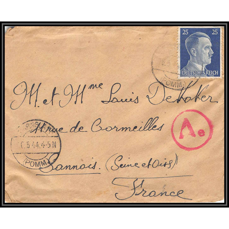 17108 Zarnglaff 1944 sannois Val-d'Oise censure guerre 39/45 ww2 feldpost allemagne reich germany lettre cover