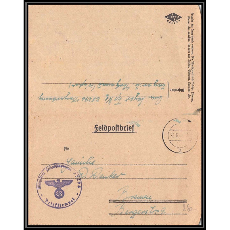17112 1942 Stalag XI B Fallingbostel ? 25296 censure guerre 39/45 ww2 feldposTBrief allemagne reich germany lettre