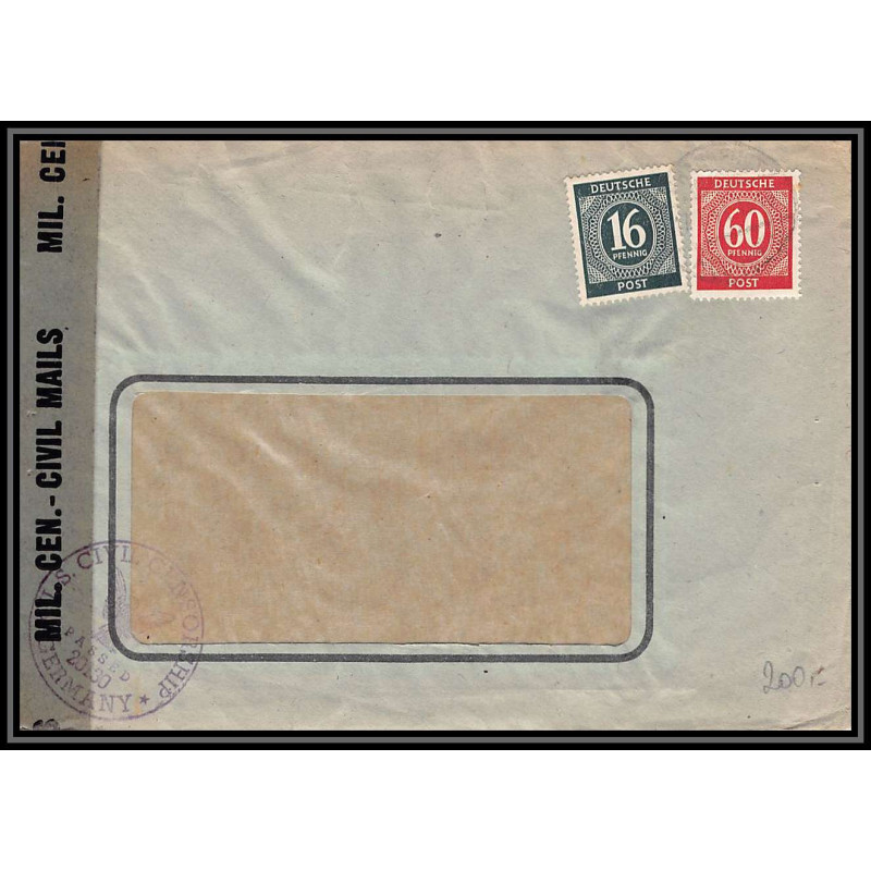 17114 zone usa censure 2130 frankfurt guerre 39/45 ww2 feldpost allemagne DEUTSCHE POST germany lettre cover
