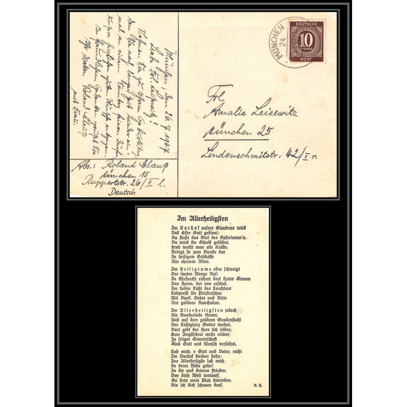 17115 zone usa 1946 guerre 39/45 ww2 feldpost allemagne DEUTSCHE POST germany carte postcard