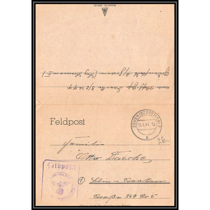 17118 zeven 1944 censure guerre 39/45 ww2 feldpost allemagne reich germany lettre cover