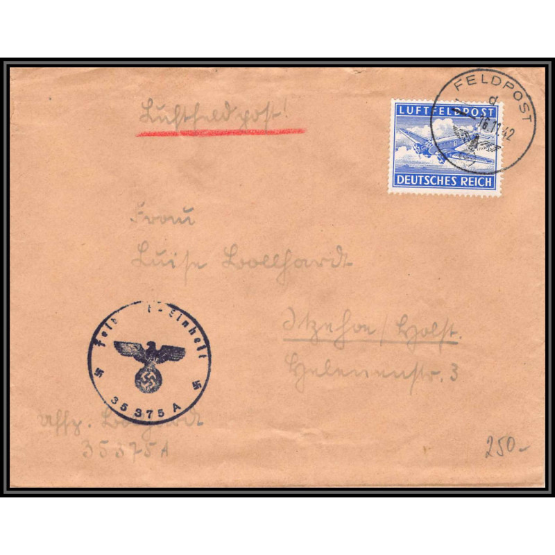 17125 1942 censure 35375A guerre 39/45 ww2 luftfeldpost allemagne reich germany lettre cover