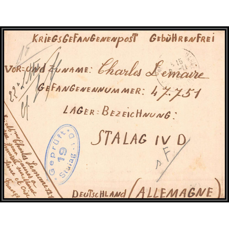 17142 stalag 4d 1940 ormesson Val-de-Marne censure guerre 39/45 ww2 lettre kriegsgefangenenpost allemagne germany