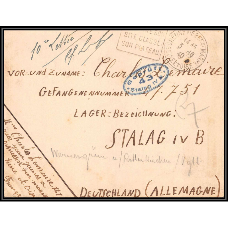 17143 stalag 4b 1940 ormesson Val-de-Marne censure guerre 39/45 ww2 lettre kriegsgefangenenpost allemagne germany