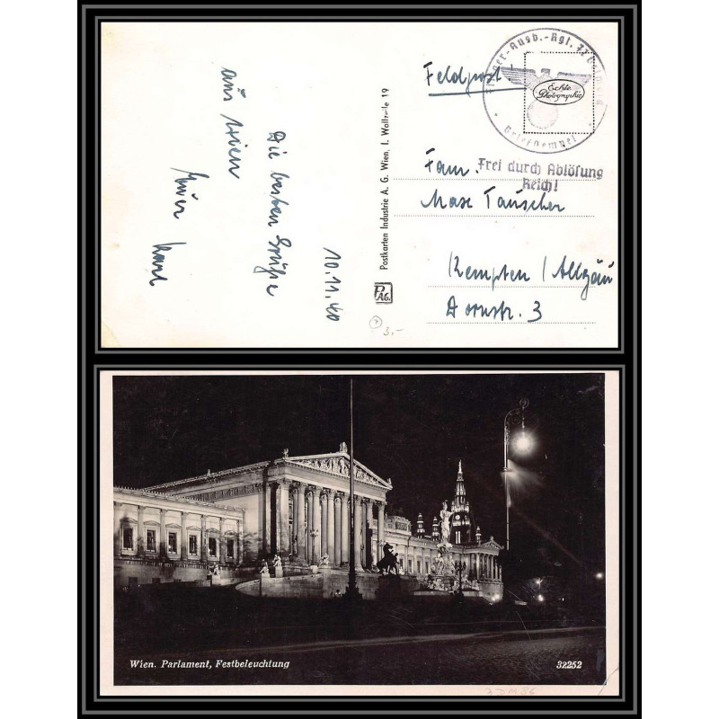 17151 Frei durch Ablösung Reich 1940 carte postcard wien osterreich parlament allemagne germany reich