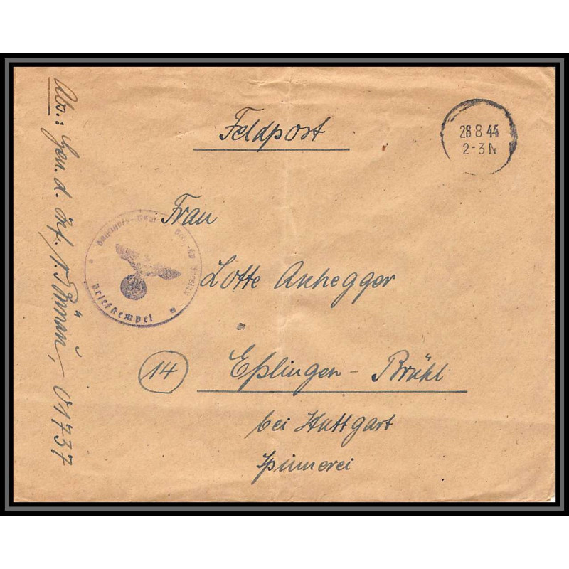 17153 stuttgart 1944 censure 01737 guerre 39/45 ww2 feldpost allemagne reich germany lettre cover