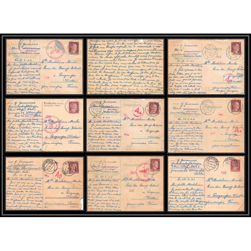 17213 lot de 9 Weissenfels 1944 Pouzauges censure guerre 39/45 ww2 feldpost allemagne reich carte entier stationery