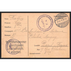 17404 ALTEN-GRABOW MAGDEBURG 1918 pour paris guerre 14/18 ww1 lettre kriegsgefangenenpost allemagne germany