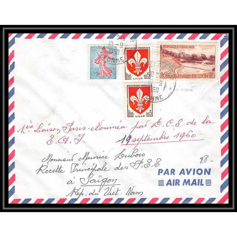 17855 PA poste aérienne First Flight Premier vol aviation france paris noumea escale saigon viet nam 10/09/1960 auxerre 
