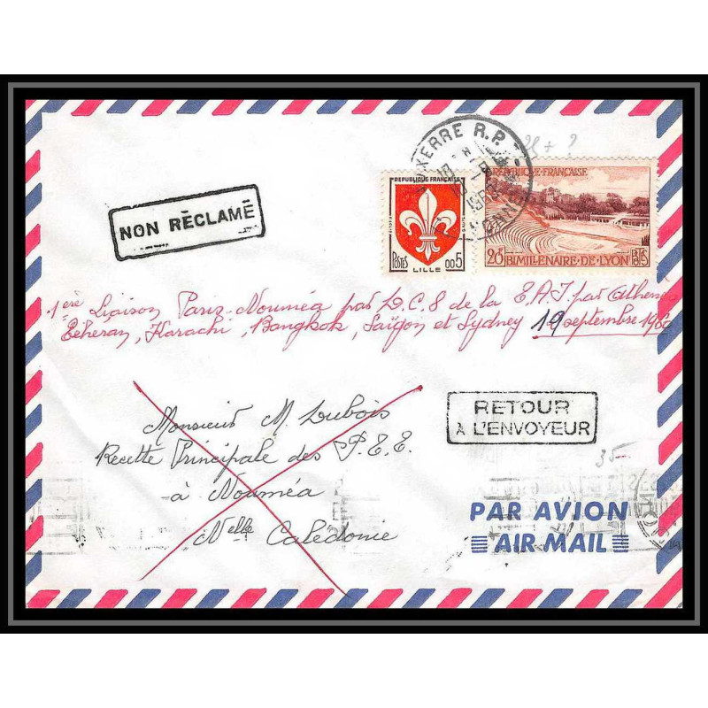 17856 PA poste aérienne First Flight Premier vol aviation france paris noumea escale saigon viet nam 10/09/1960 auxerre 