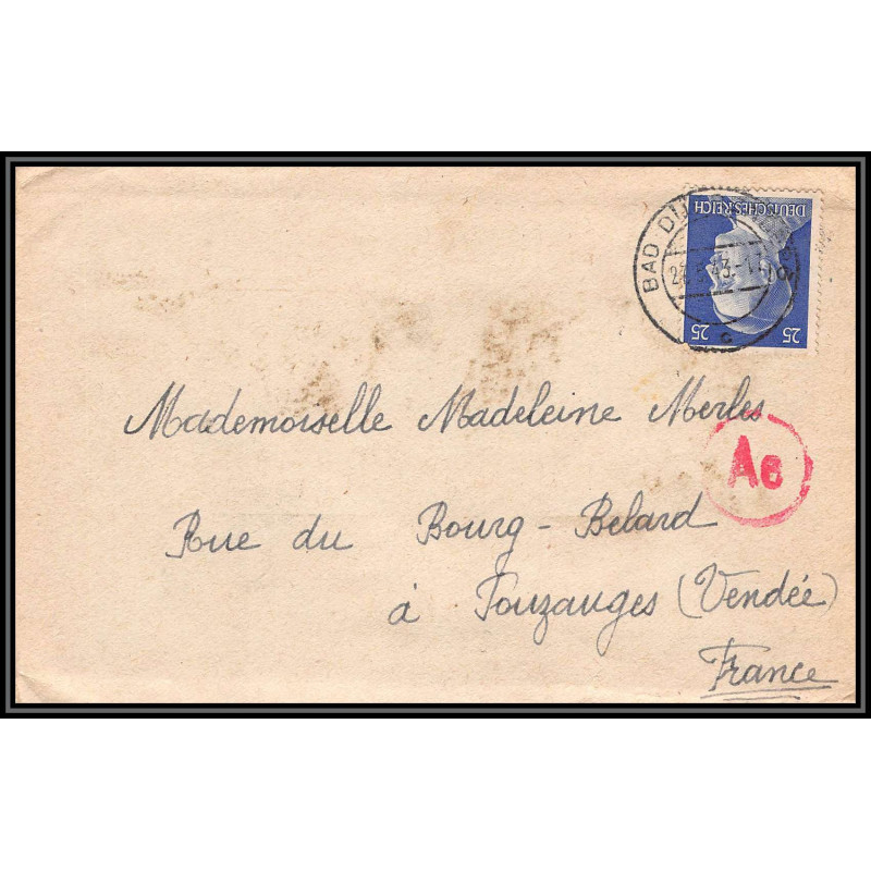 17998 LAC censure Bad Dürrenberg 1943 Pouzauges vendee guerre 39/45 ww2 feldpost allemagne reich germany france