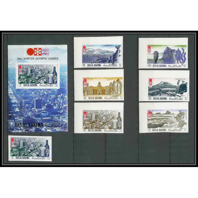 225b Ras al khaima MNH ** N°600/605 B bloc 109 B jeux olympiques olympic games Non dentelé imperf SAPPORO 72