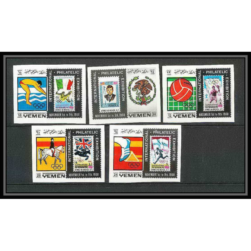 229 - Yemen kingdom MNH ** Mi N°627/631 B jeux olympiques olympic games mexico 68 efimex 68 jumping Football Soccer
