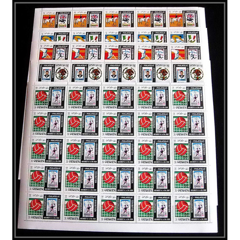 229f Yemen kingdom MNH ** Mi N°627/631 A jeux olympiques olympic games mexico 68 efimex 68 feuilles sheets SOCCER