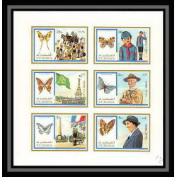 233 - Fujeira MNH ** Mi N°999/1004 B + BLOC 105 B non dentelé imperf Scout scouting - jamboree papillon (butterflies)