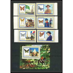 233f Fujeira MNH ** Mi N°999/1004 A + BLOC 105 A Scout scouting - jamboree papillon (butterflies)