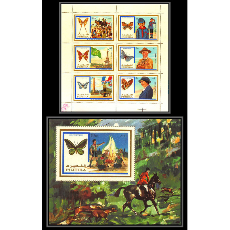 234a Fujeira MNH ** Mi N°999/1004 A + BLOC 105 A Scout scouting - jamboree papillon (butterflies)